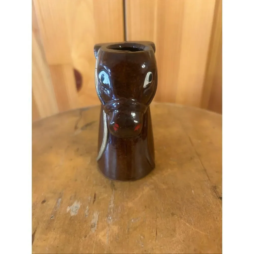 LONGSHOT HORSE BROWN TERRA COTTA SHOT GLASS 3.5” Tall Japan (5868)